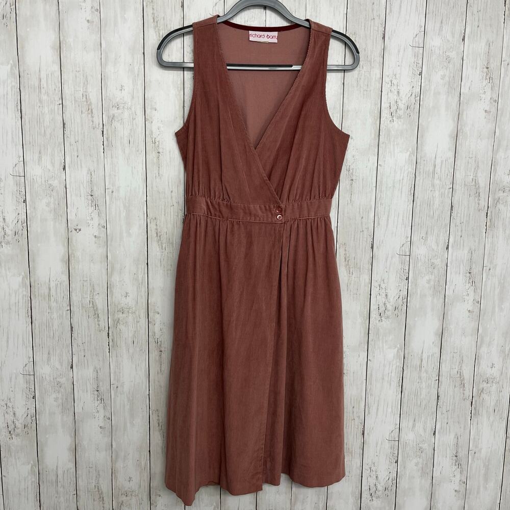 Richard Barry Corduroy Sleeveless V-Neck Midi Pockets Vintage Wrap Dress 10